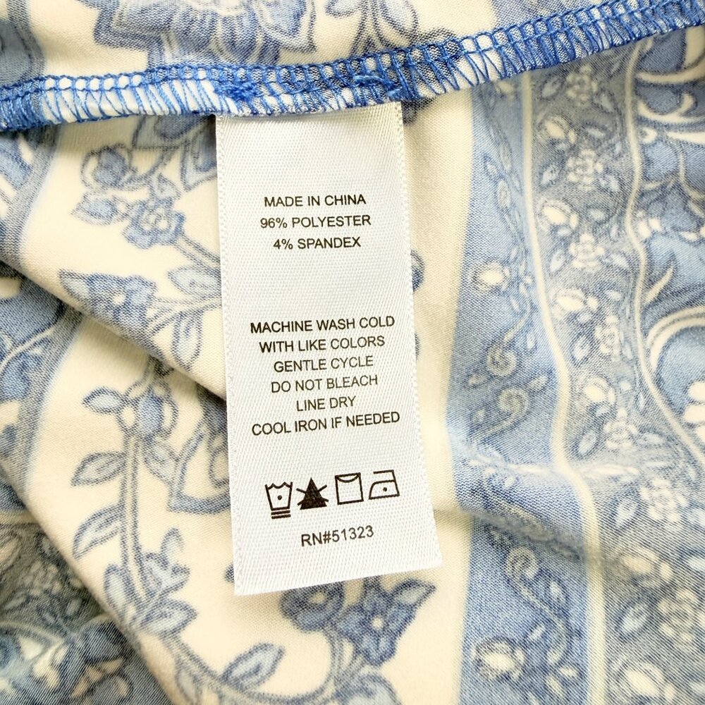MSK Dress Womens XL Blue White Floral Sleeveless Midi Polyester Belted Casual - Picture 7 of 7